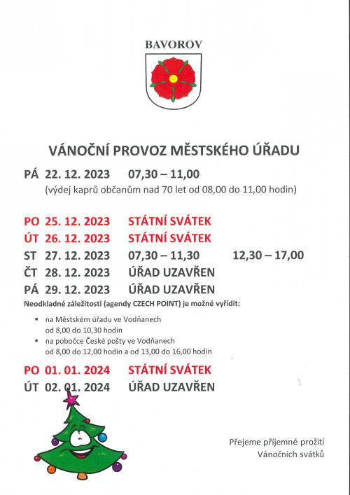 Vánoční provoz 2023